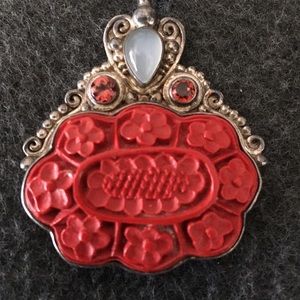 Beautiful Authentic Sajen Carved Cinnabar Pendant