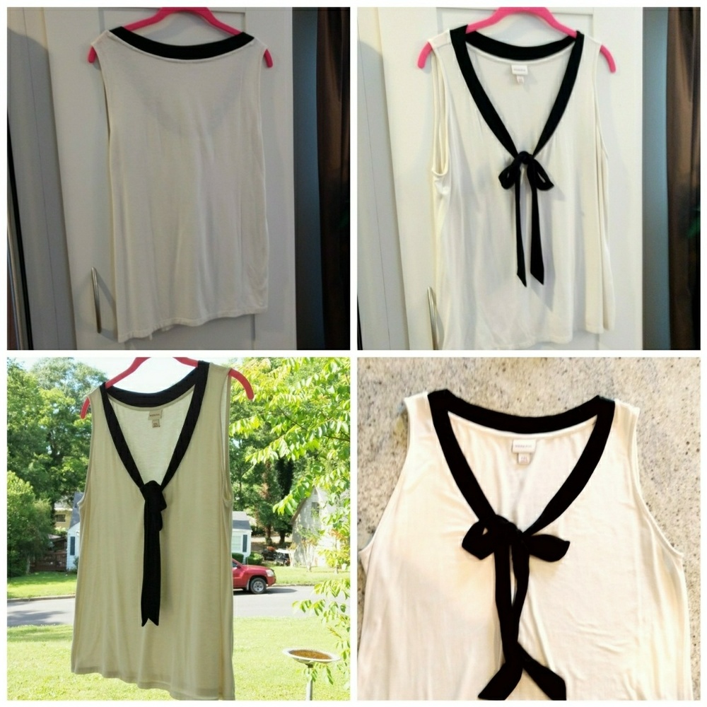 Merona Ivory Top with Black Bow, XL, XXL, EUC,  Stretchy, Silky Knit