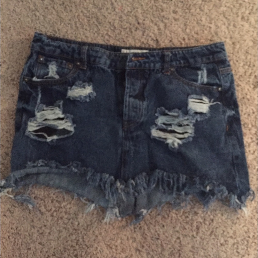 distressed jean skirt