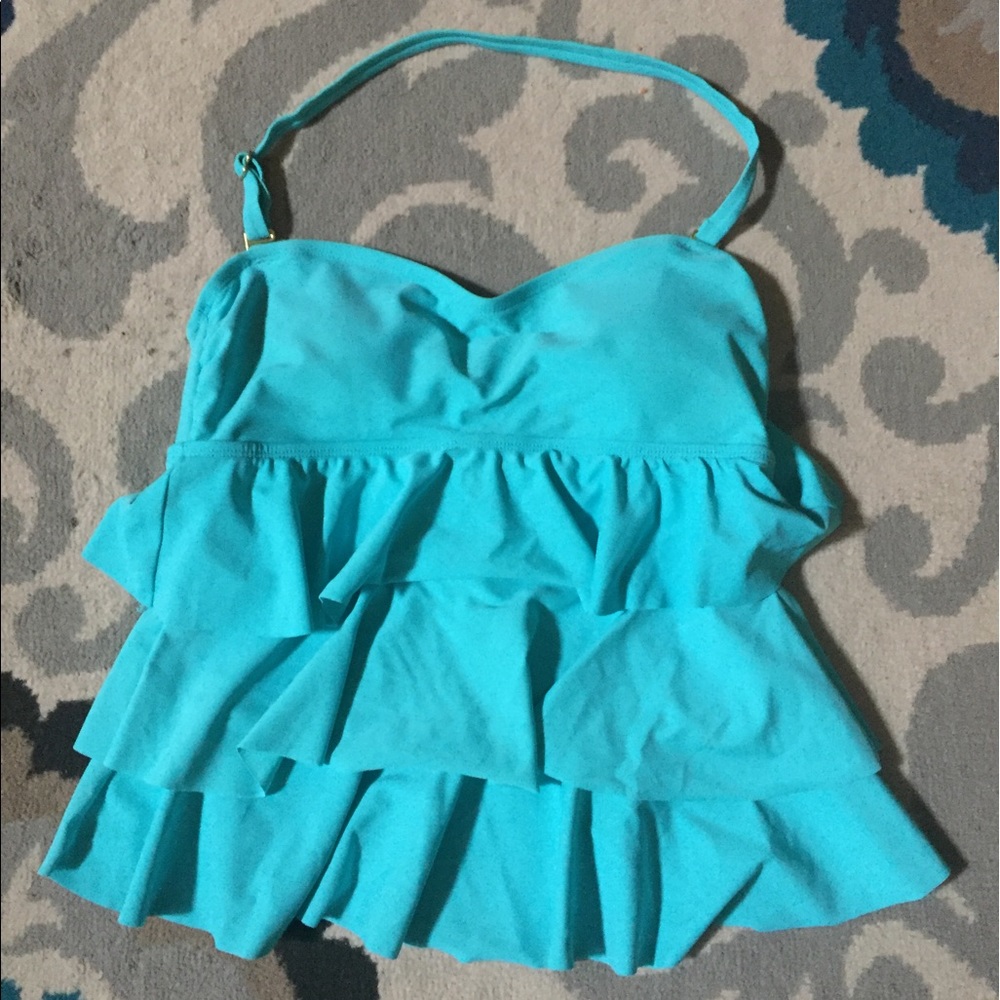 Tankini Top Aqua Blue Tiered Bandini Swim top