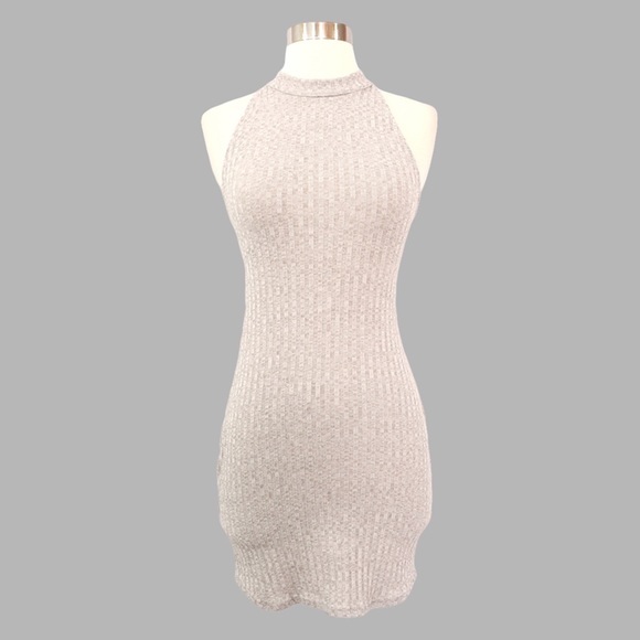 Grey Ribbed Lace Up Bodycon Dress - Picture 6 of 7