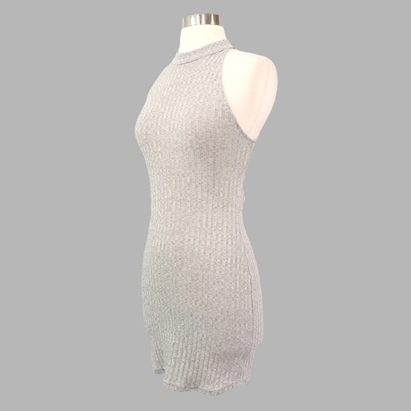 Grey Ribbed Lace Up Bodycon Dress - Picture 7 of 7