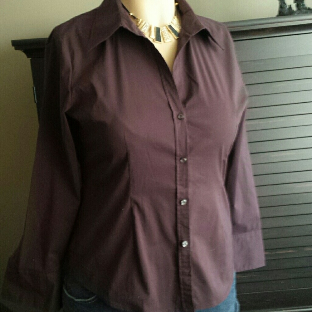 Purple/ Brown Front Button Blouse