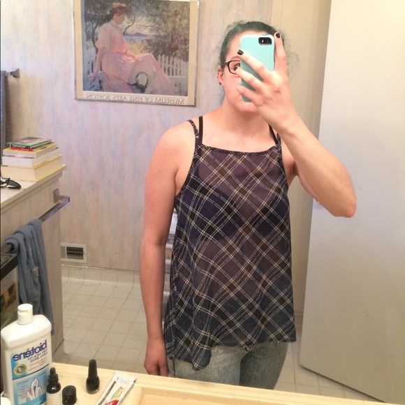 Sheer Plaid Spaghetti Strap Top - Picture 2 of 6