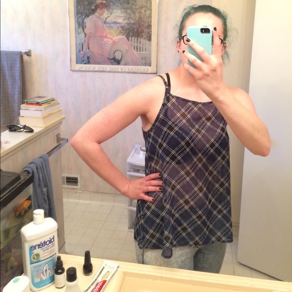 Sheer Plaid Spaghetti Strap Top - Picture 3 of 6