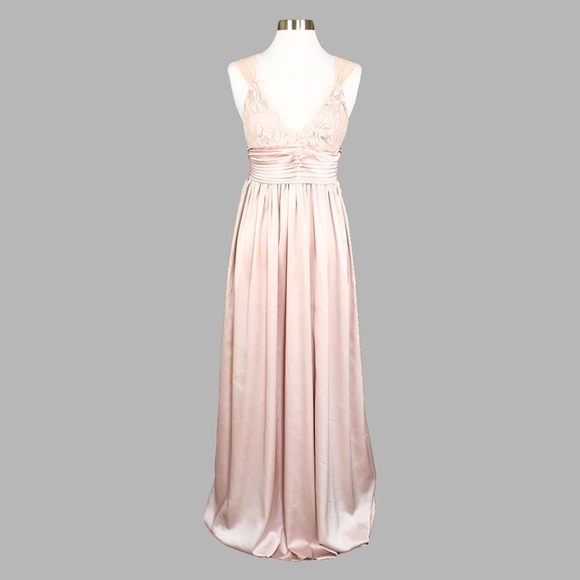 ❗️FINAL PRICE❗️Blush Pink Satin Lace Maxi Dress - Picture 5 of 8