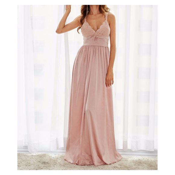 ❗️FINAL PRICE❗️Blush Pink Satin Lace Maxi Dress - Picture 2 of 8