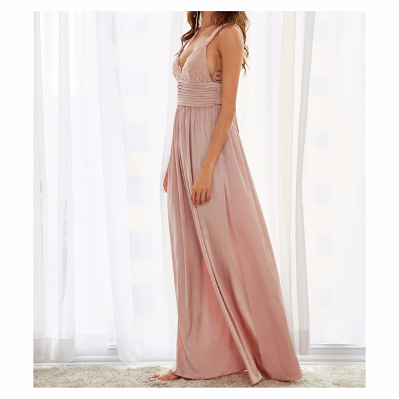 ❗️FINAL PRICE❗️Blush Pink Satin Lace Maxi Dress - Picture 3 of 8