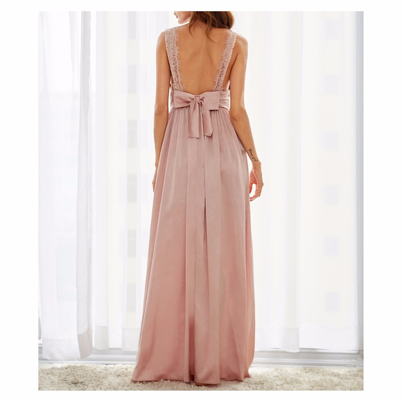 ❗️FINAL PRICE❗️Blush Pink Satin Lace Maxi Dress - Picture 4 of 8