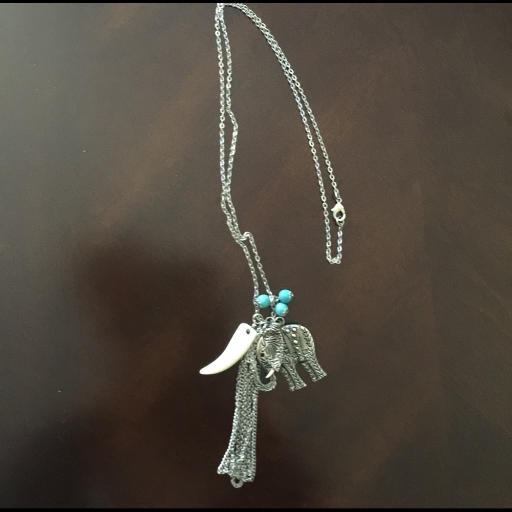 Silver and turquoise elephant necklace