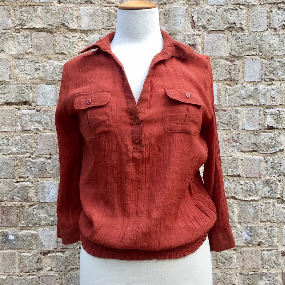 Dark Orange Button Up Blouse