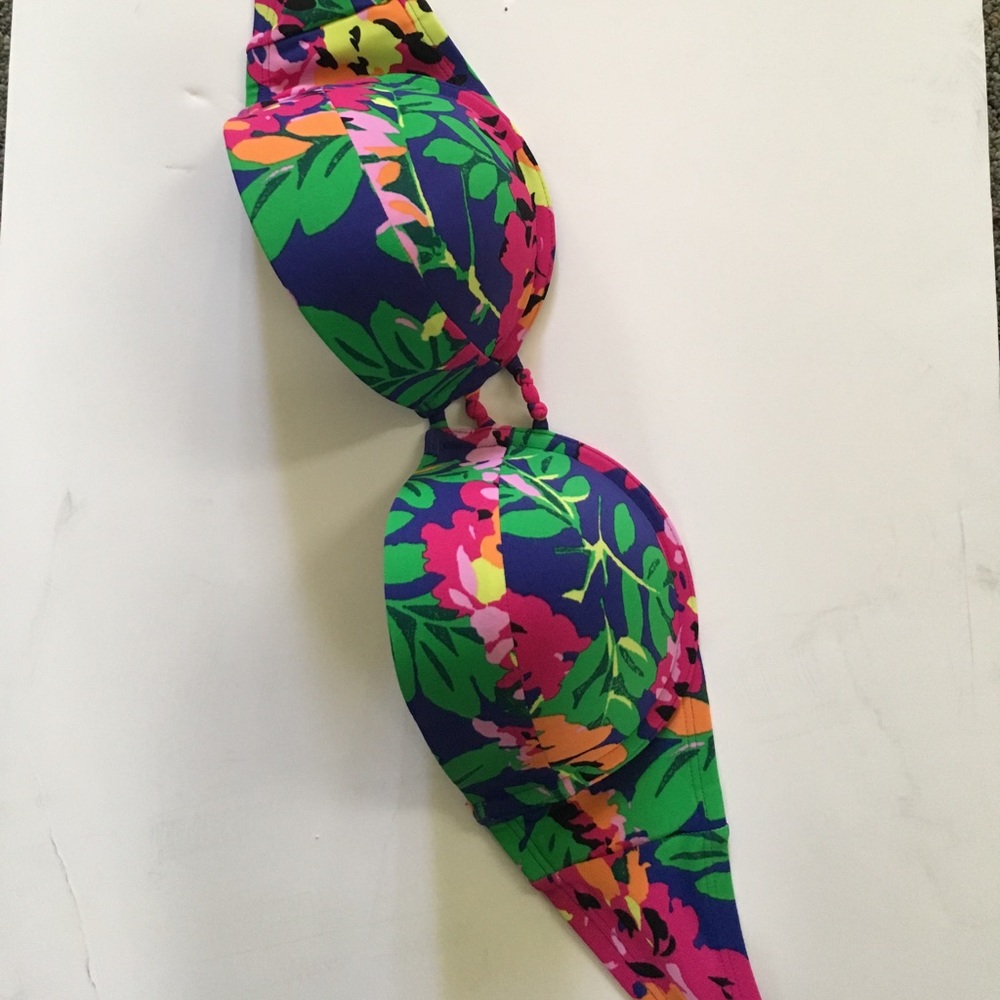AERIE Floral strapless bikini top with underwire