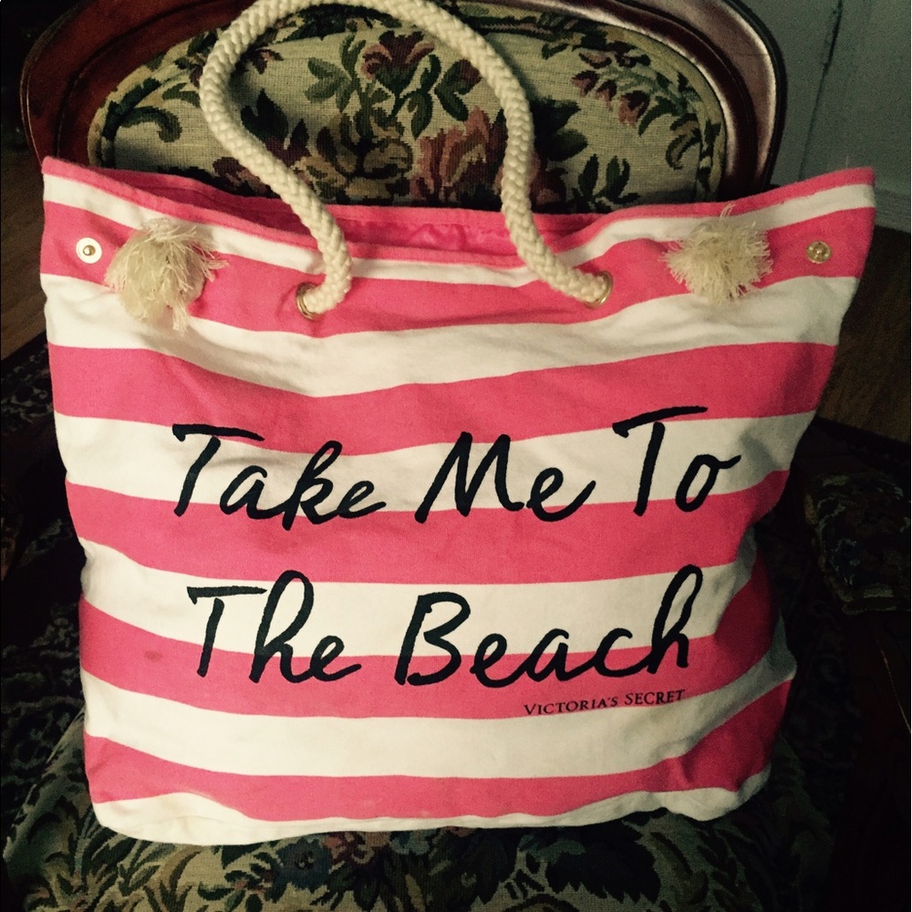🎉HP🎉Victoria Secret stripped pink/white tote