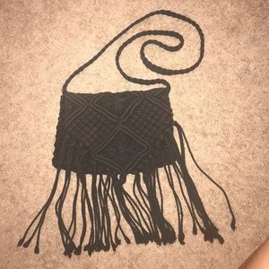 Black lace fringe crossbody