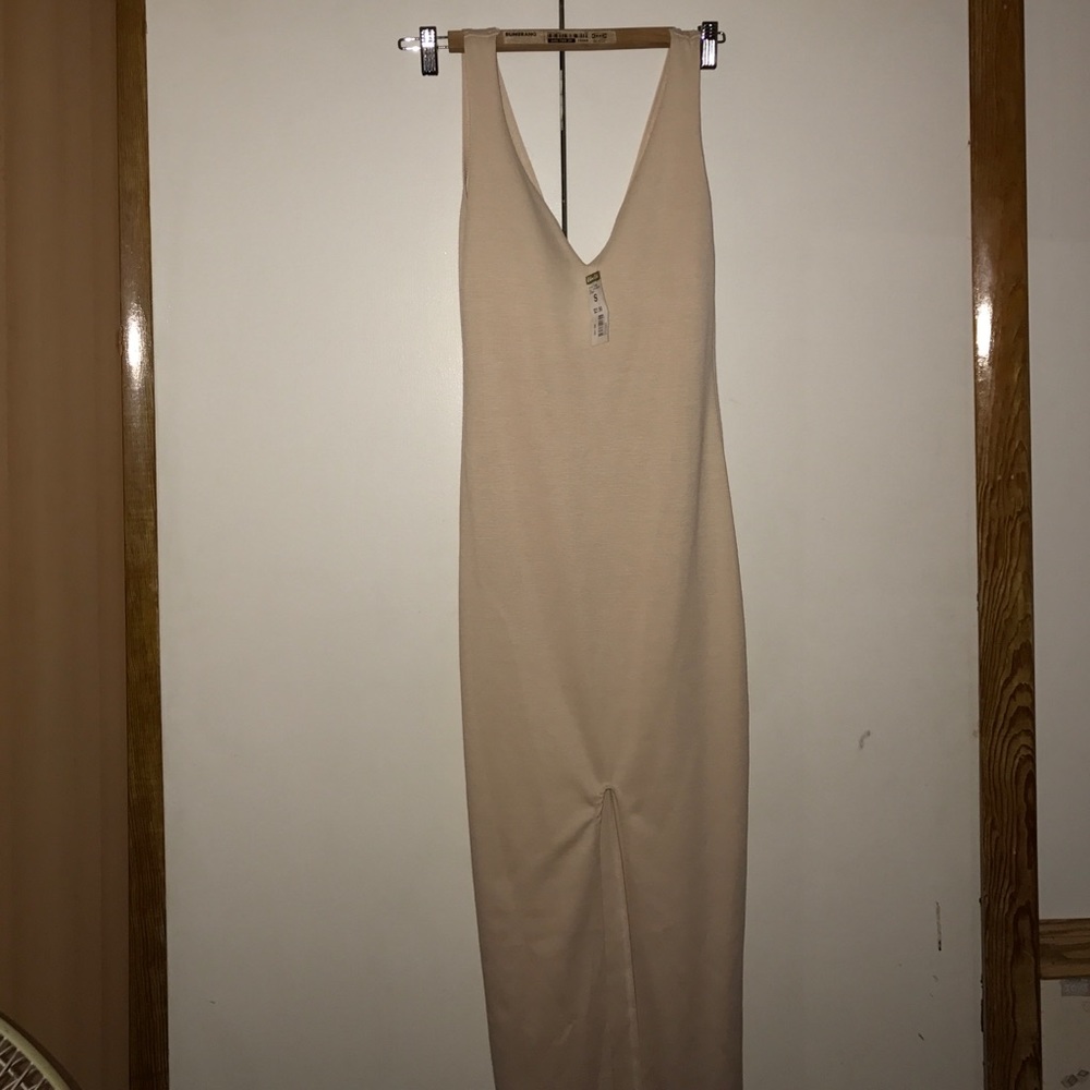 Taupe dress with slit in front/back