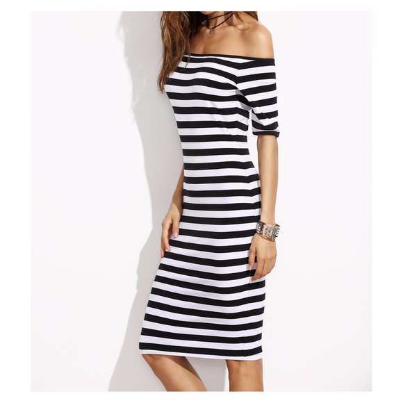 Black White Stripes Midi Dress - Picture 2 of 7