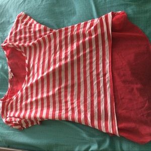 red & white striped bow mesh shirt