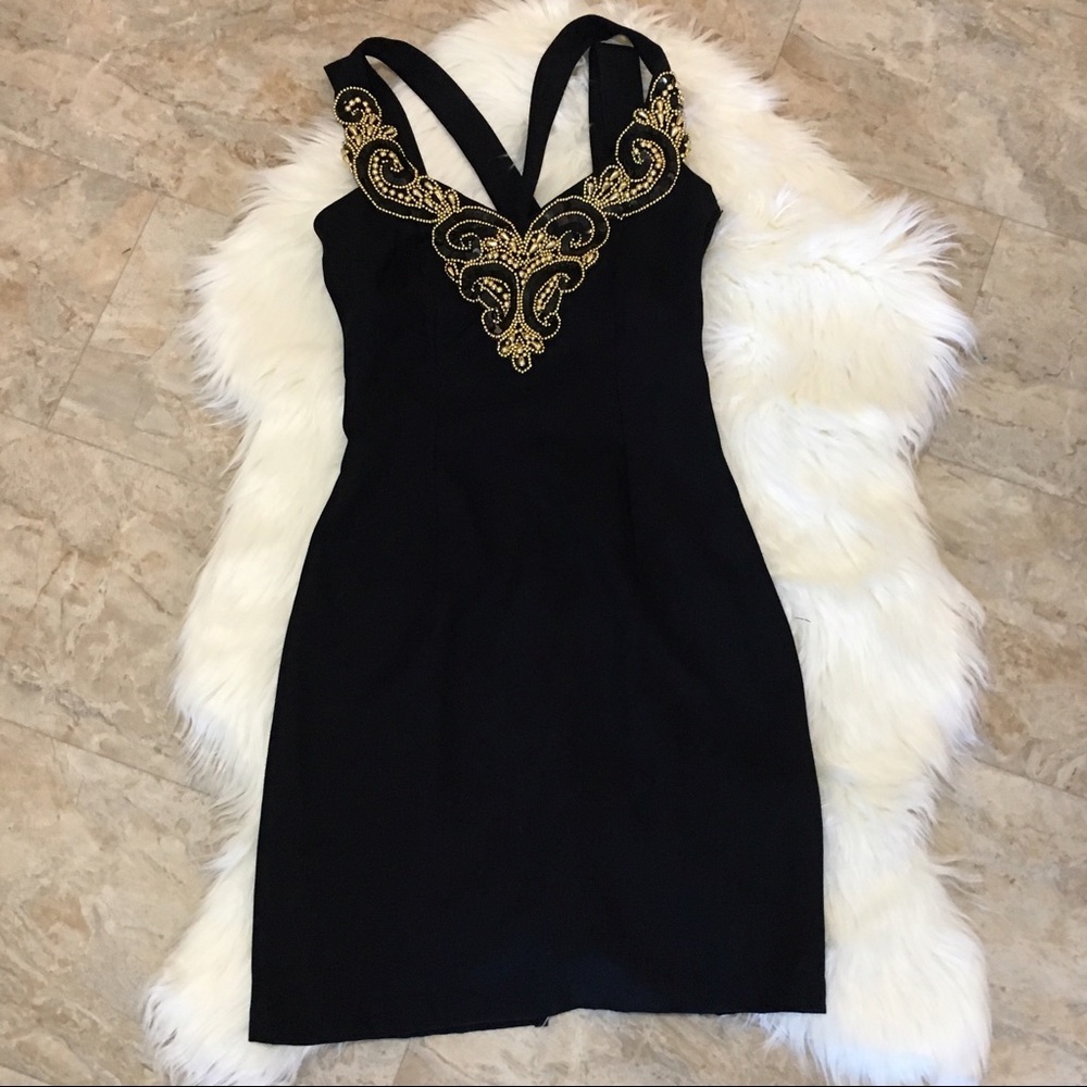 Jessica McClintock Beaded Black Mini Formal Dress