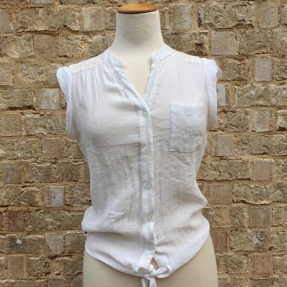White Knotted Lace Blouse