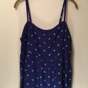 Navy Summer Dress with Aqua Floral Design