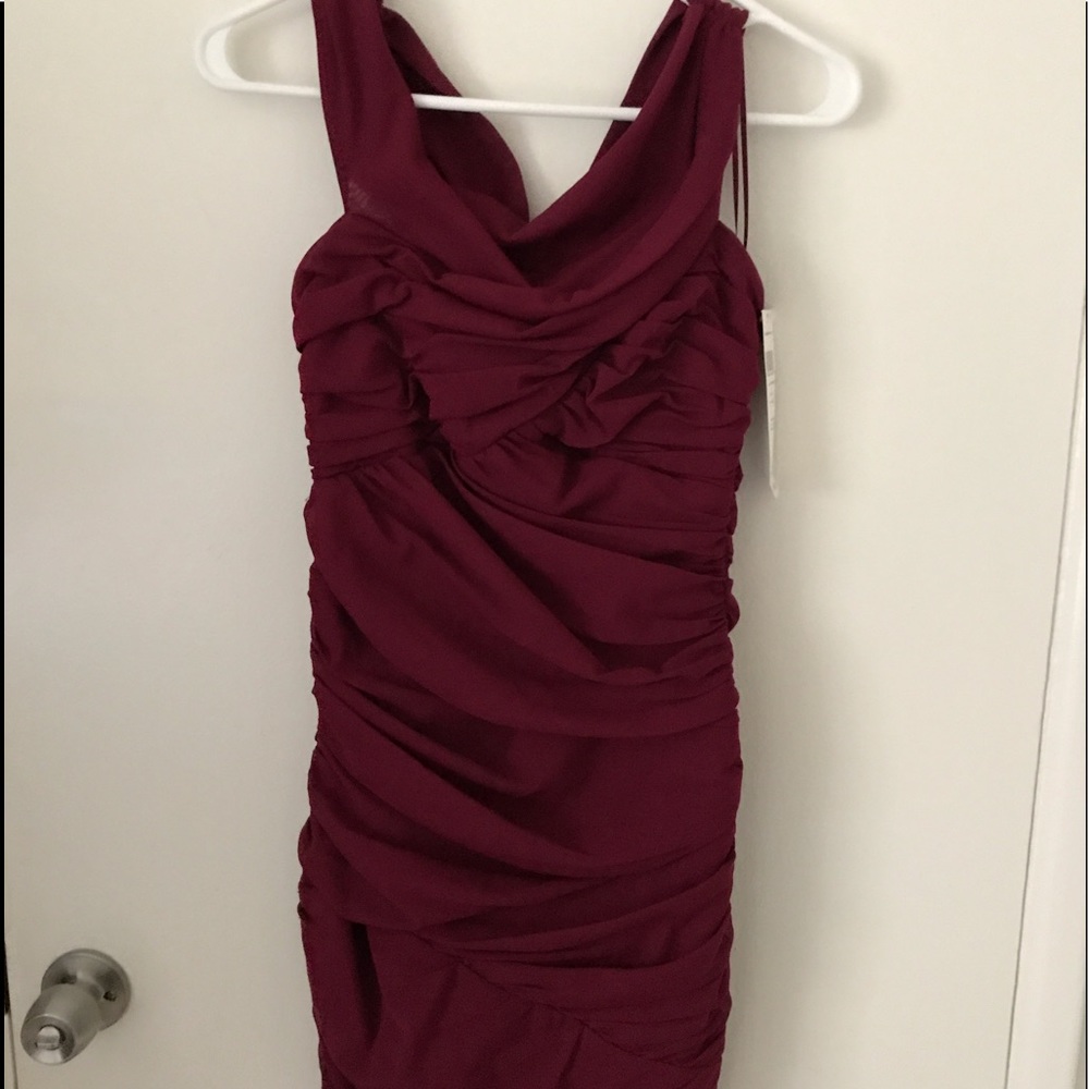 🆕 Manoukian Short Burgundy Ruffled Cocktail Dress