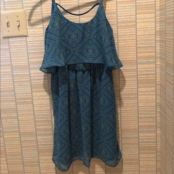 Blue and light green patterned dress - Picture 1 of 4