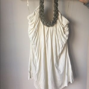 White halter top with silver chain