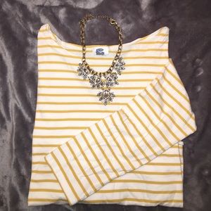Mustard Yellow&White Striped Long Sleeve Tee