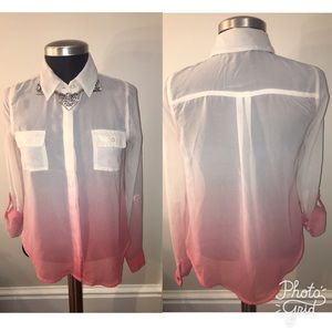 Ombré sheer collar blouse