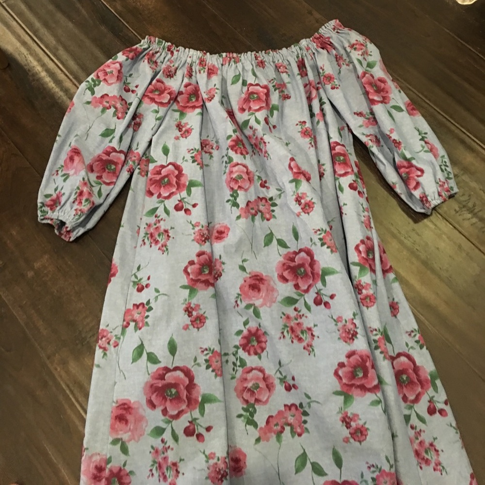 Off the shoulder denim dress with floral prints