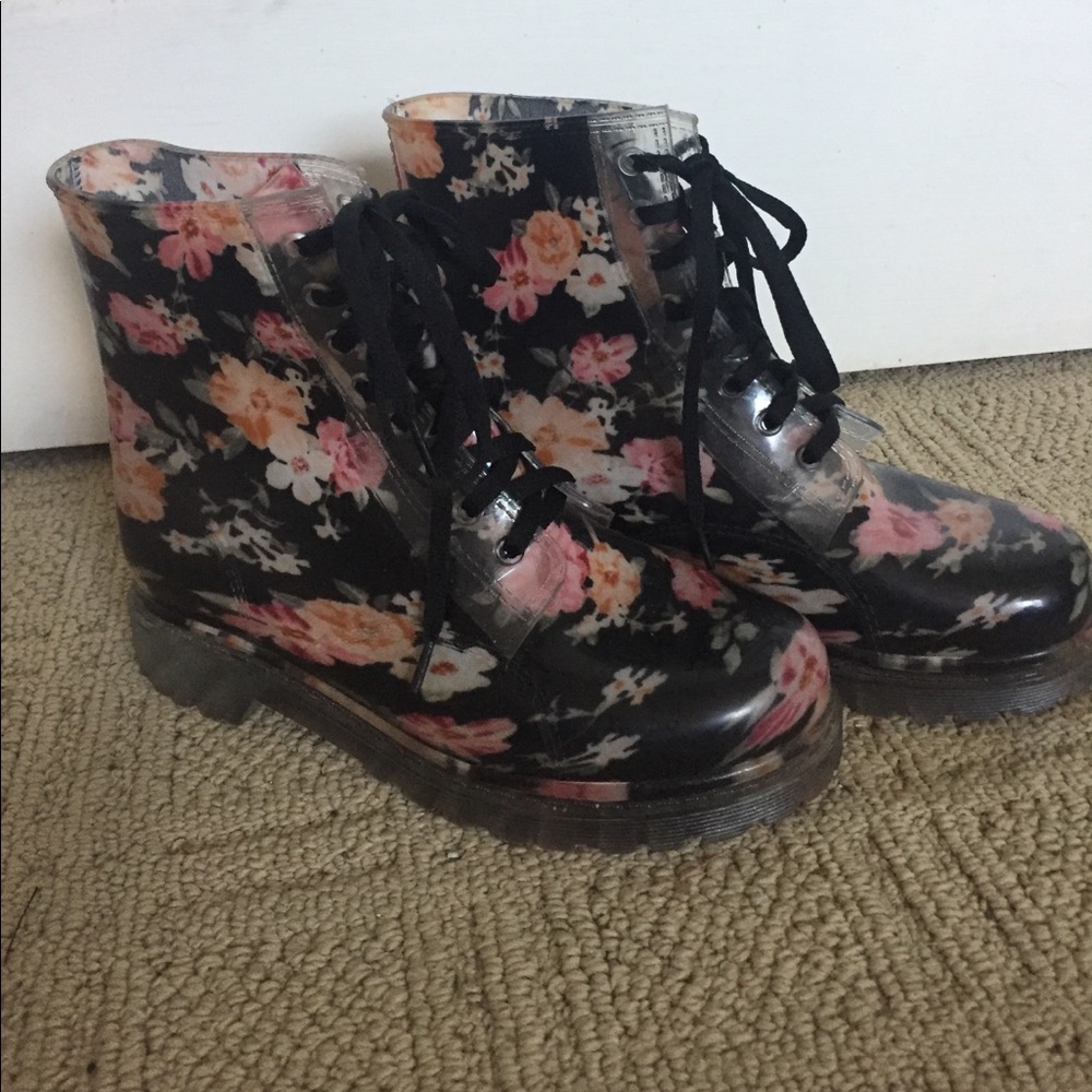 Floral Rubber Combat Boots