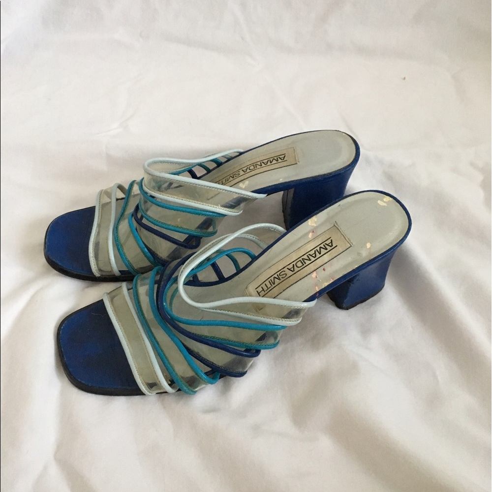 vintage clear and blue block heel sandal