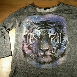 Tiger Print knit Shirt Womens XL GRAY rhinestones