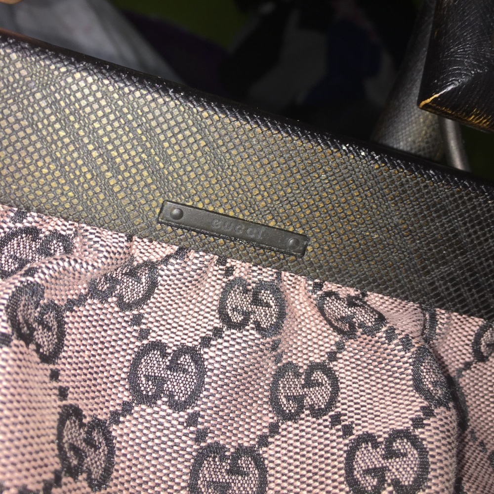 Gucci monogram wood handle tan vintage doctors bag