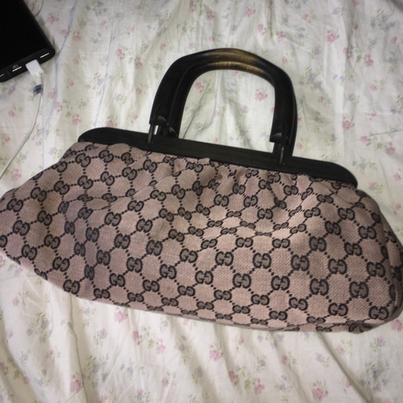Gucci monogram wood handle tan vintage doctors bag - Picture 6 of 7