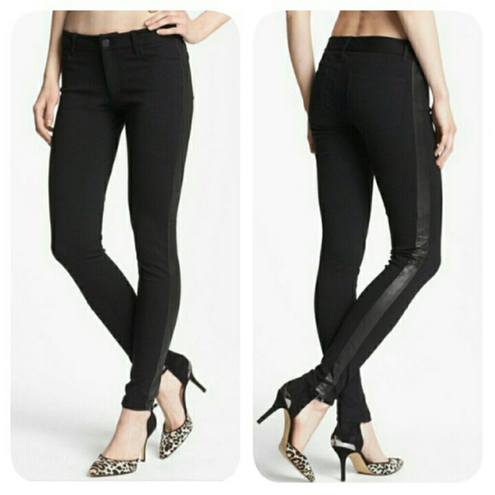 Paige Denim Faux Leather Tuxedo Stripe Skinny