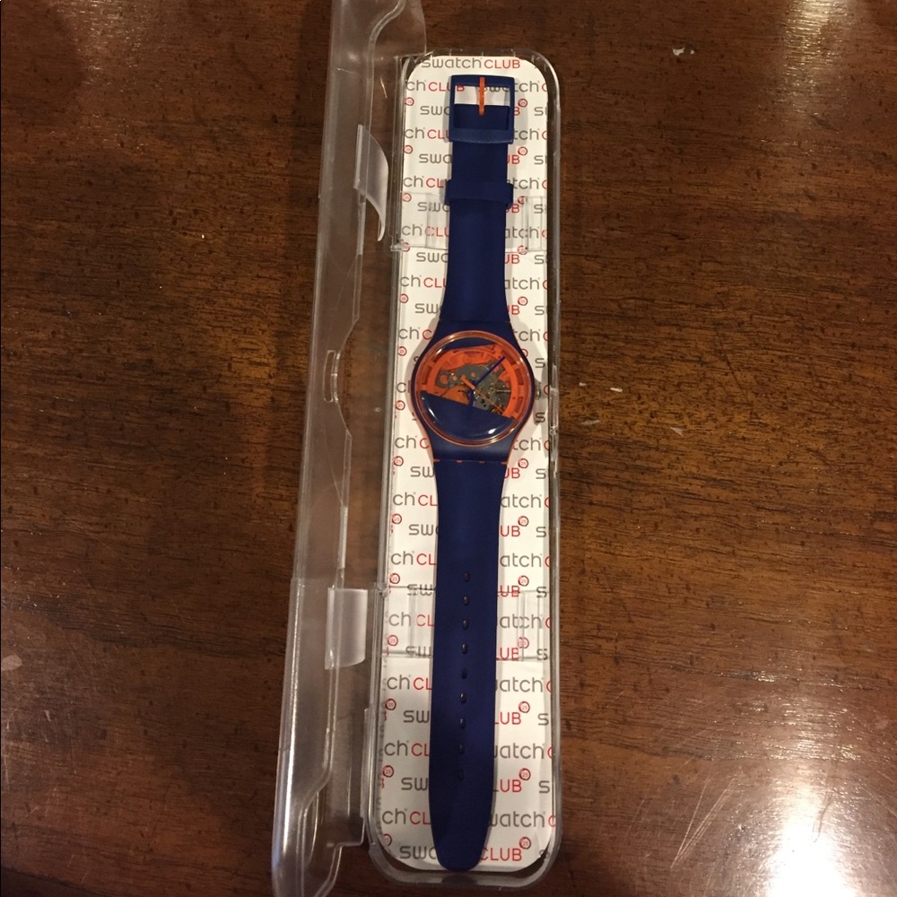 *authentic* swatch watch navy and orange
