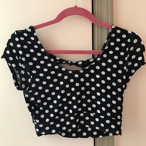 Polka dot tied back crop top