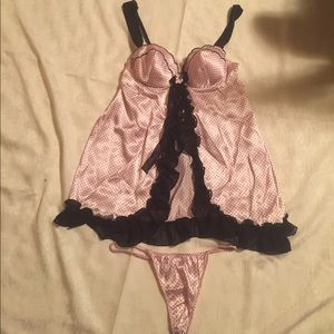 Pink and black polka dot nighty