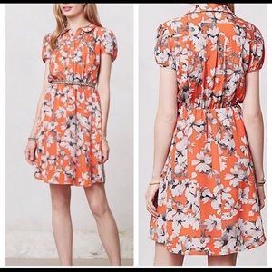 Maeve Orange Floral Spectrum Day Shirt Dress Silk