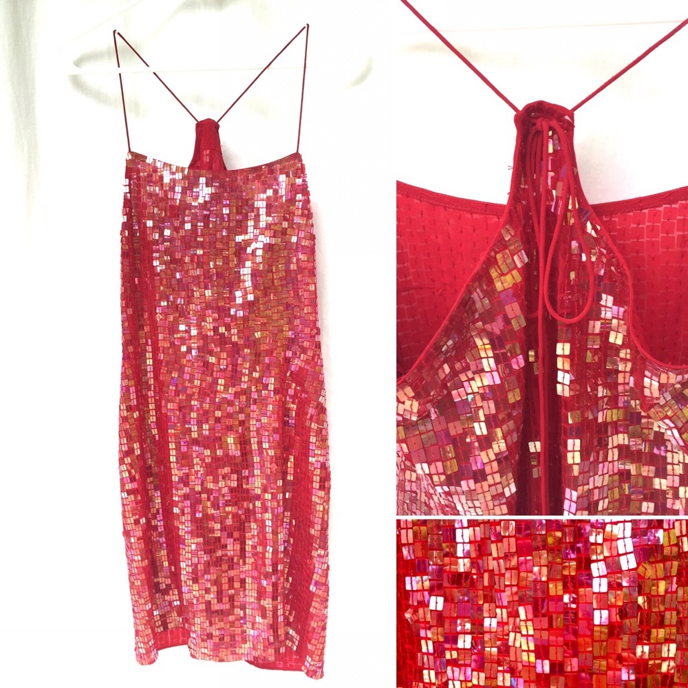 JACOB 🌿 WOMEN 🌿 DRESS reddish shimmery hot pink and square opalescent sequins