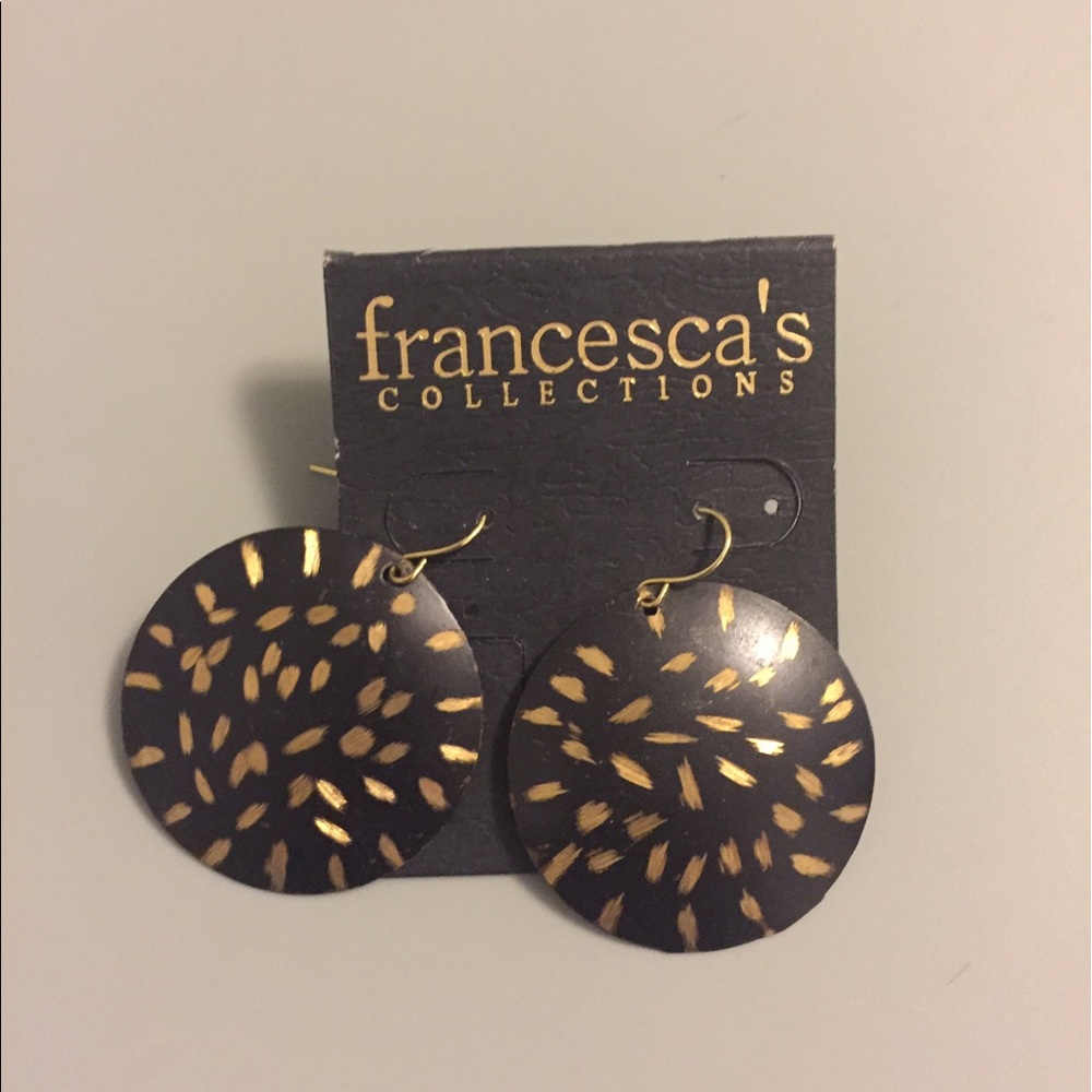 francesca's collection black & gold round earrings