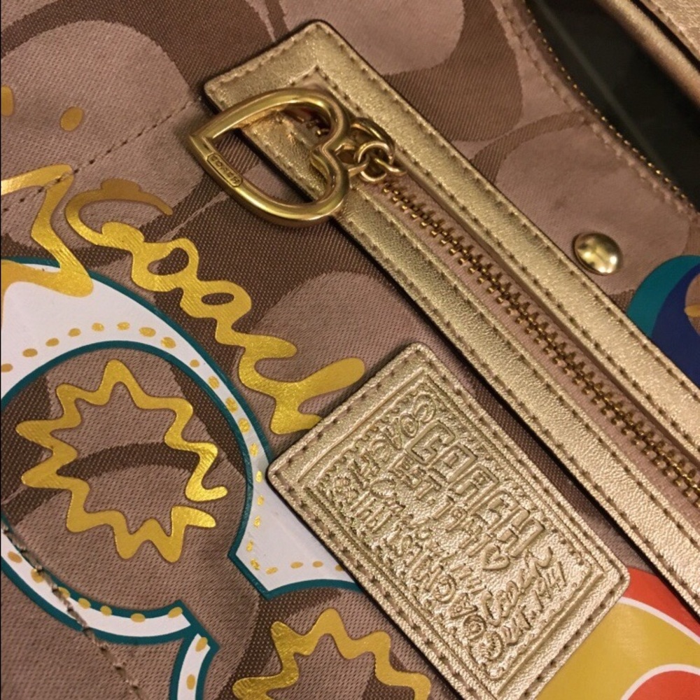 Coach Poppy&Daisy bag Gold Pink Glitter Genuine