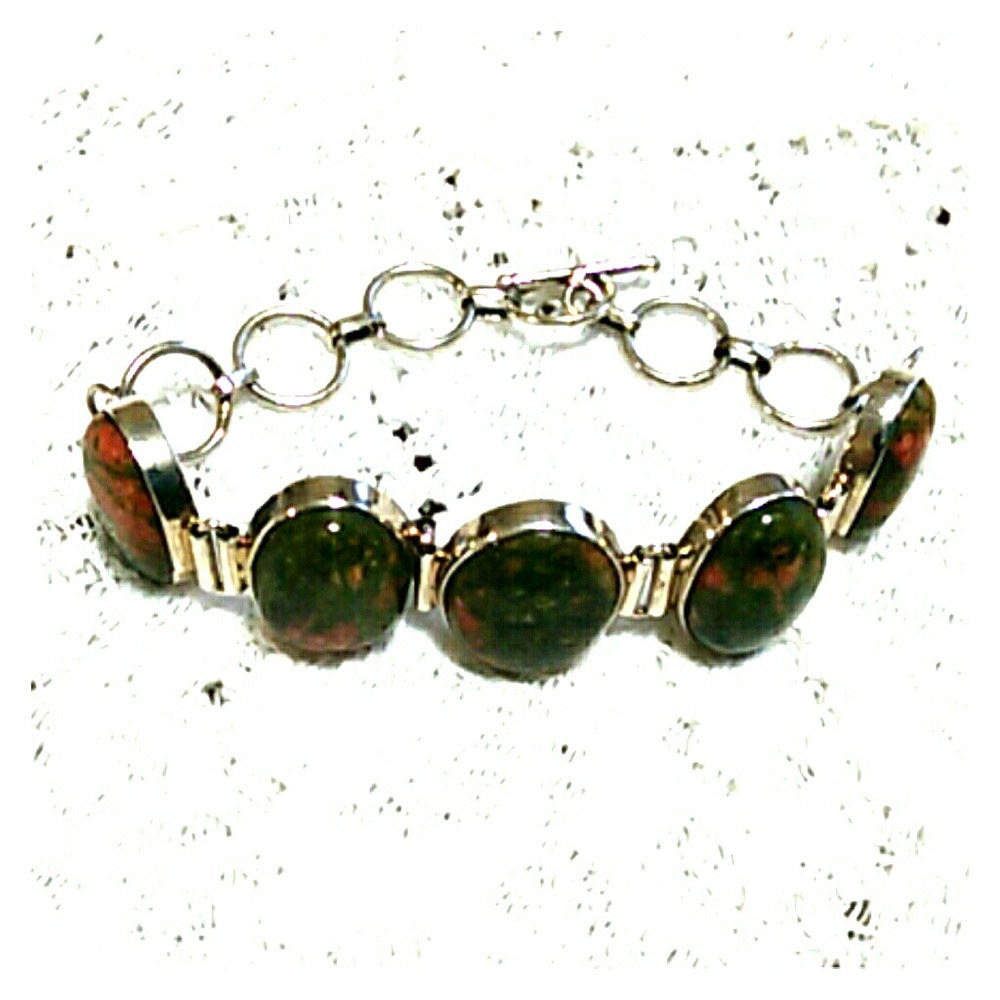 Sterling Silver Jasper Link Toggle Bracelet