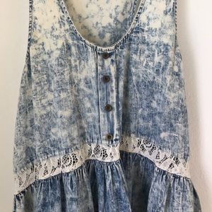 Denim tunic with lace detail