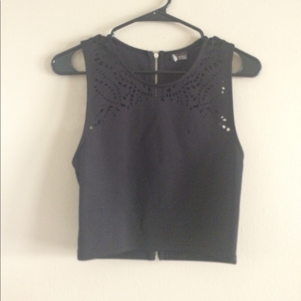 Black crop top with neck line cut outs