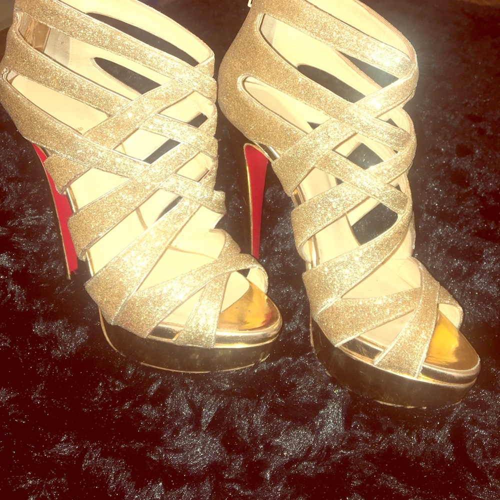 Christian Louboutin Balota 150 gold glitter pumps