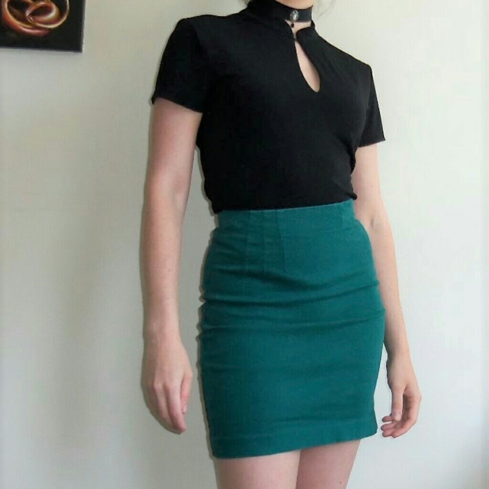 Teal Vintage Mini Denim Skirt