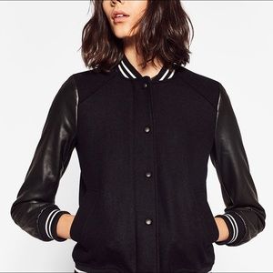 ZARA Contrast Bomber Jacket / Faux Leather