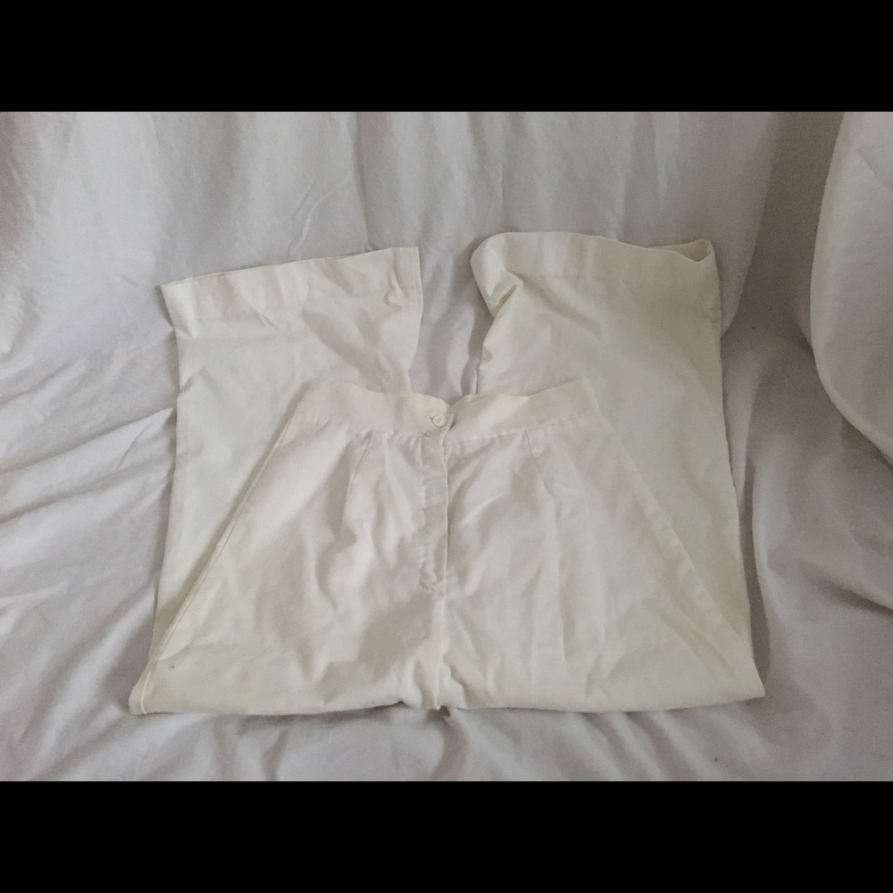 vintage 70s white high waist wide leg cotton pant